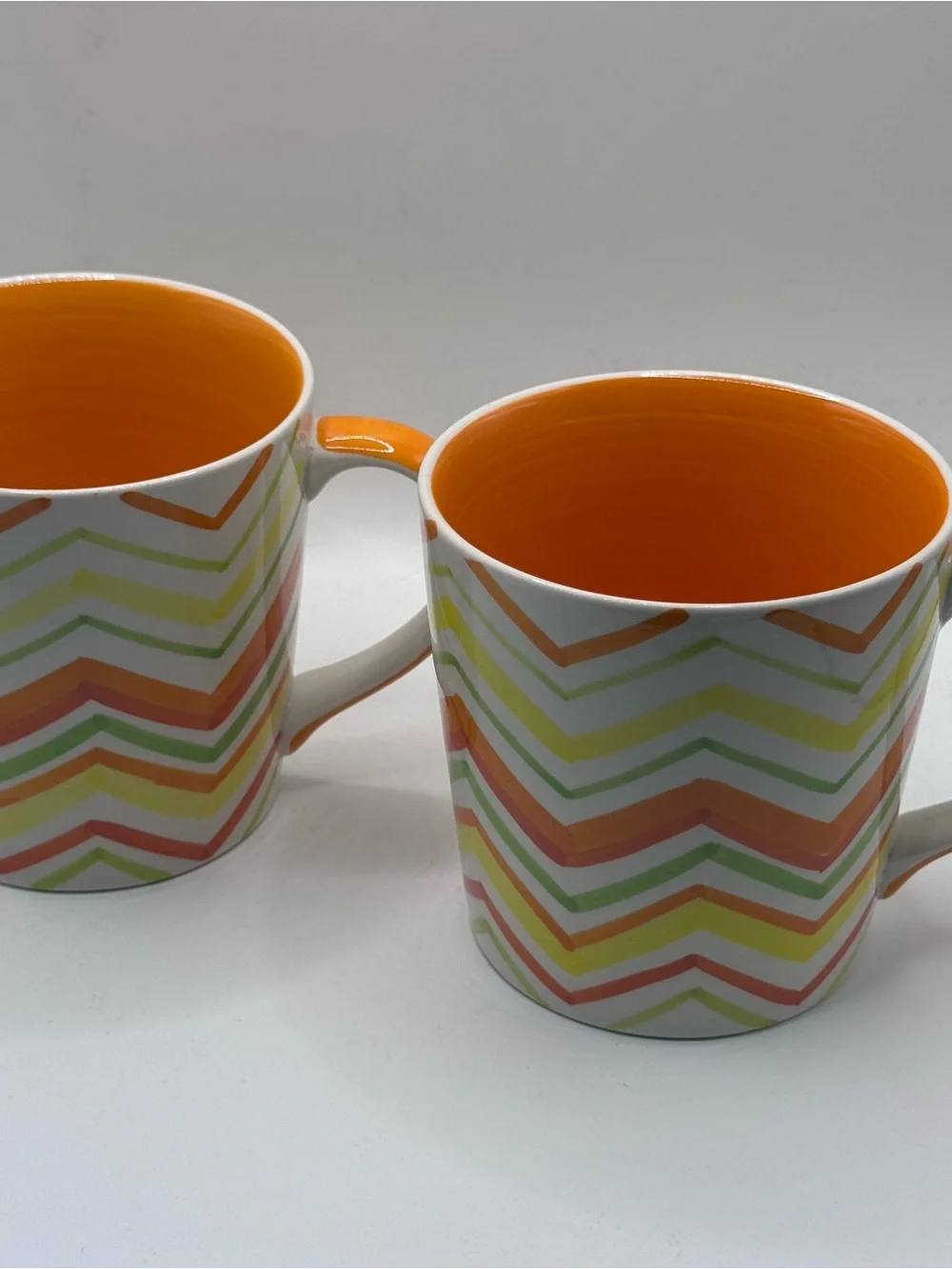 CRATE & BARREL Bright Chevron Coffee Mugs, Citrus Orange/Yellow/Green, Set Of 2